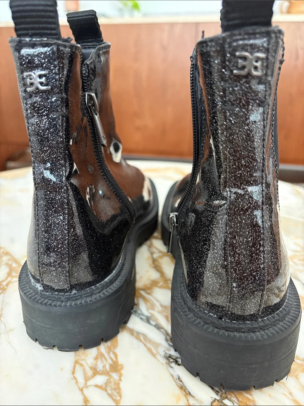 Sam Edelman Laguna Chelsea Combat Boots Girls Size 3 Black Glitter